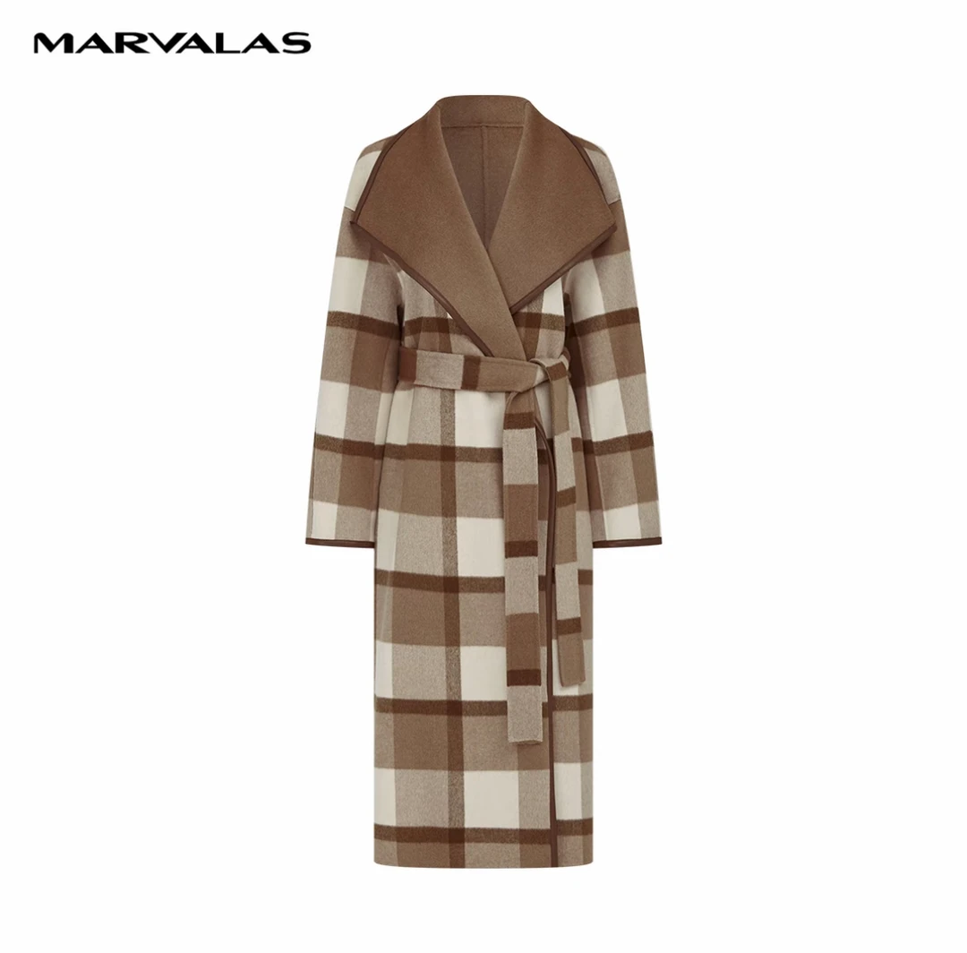 曼德诗咖色毛呢大衣M426307386