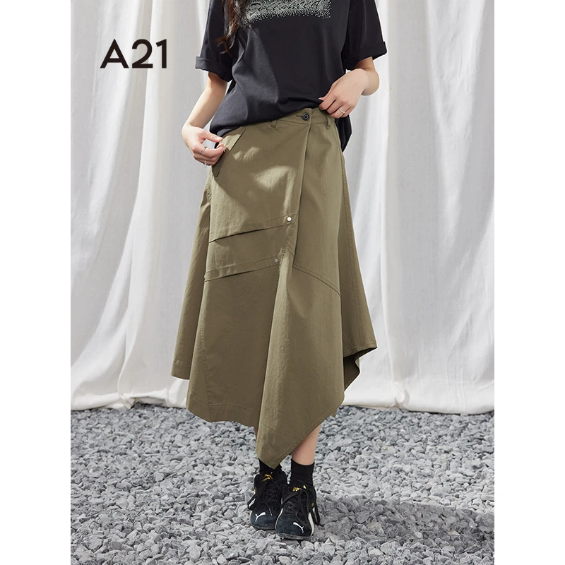 A21女装梭织不规则伞形半身长裙F451217009