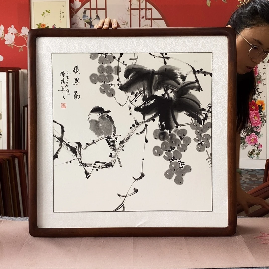 国画手写手绘国画作品62✖️62带框包邮