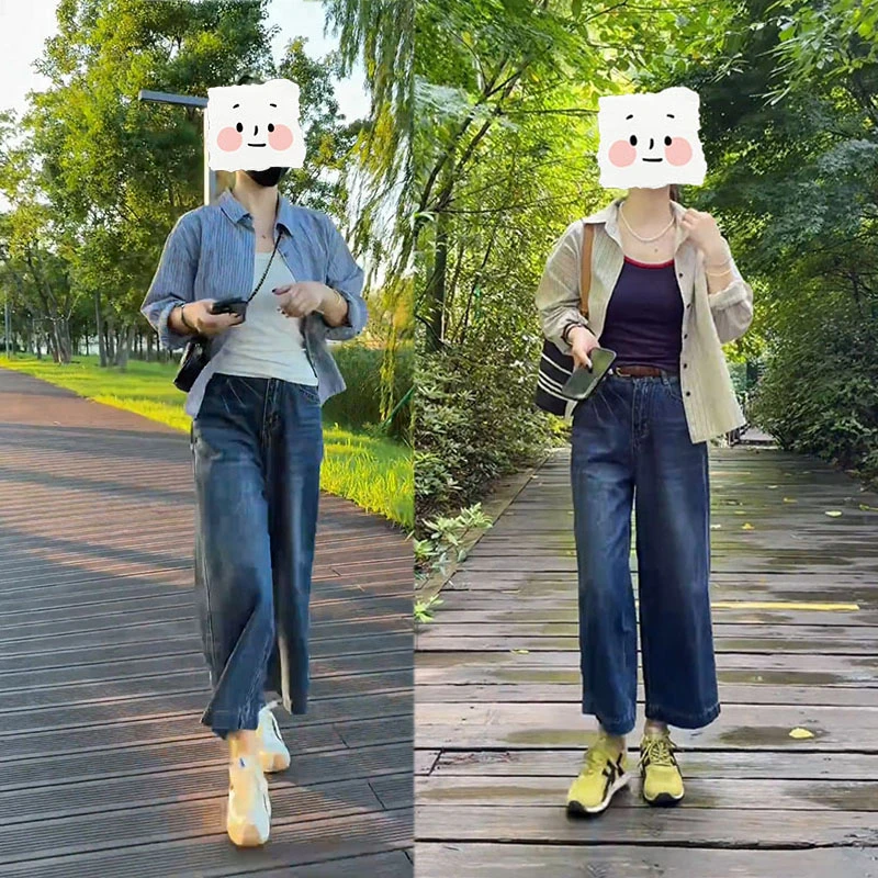 早秋时尚小个子百搭一整套宽松条纹裤长袖衬衫+内搭休闲两件套