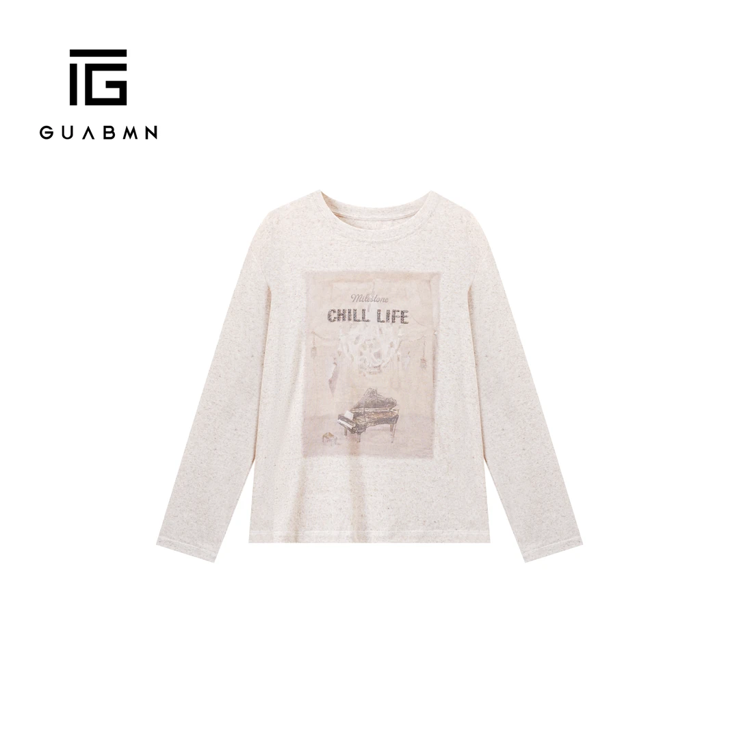 GUABMN2025秋季新款中长款针织长袖T恤宽松圆领上衣5690