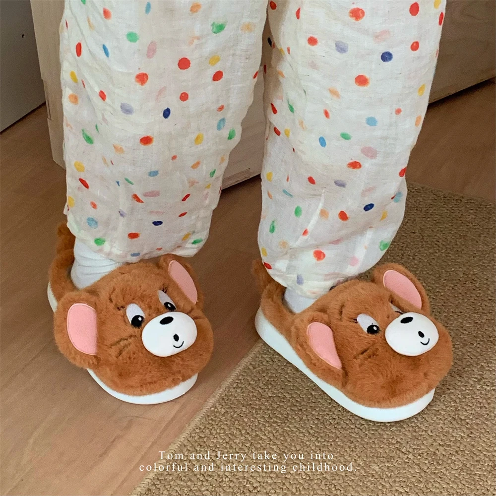 冬季情侣保暖舒适毛毛鞋男女正版猫和老鼠汤姆猫杰利鼠棉拖鞋