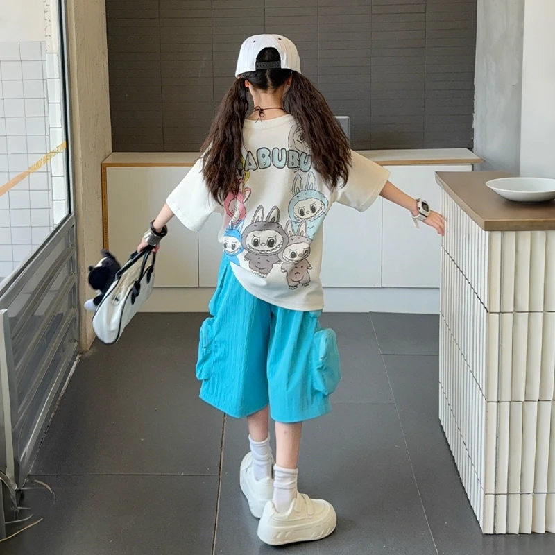 女童夏装2025新款中大童女孩休闲洋气拉布布短袖T恤速干裤时髦T恤