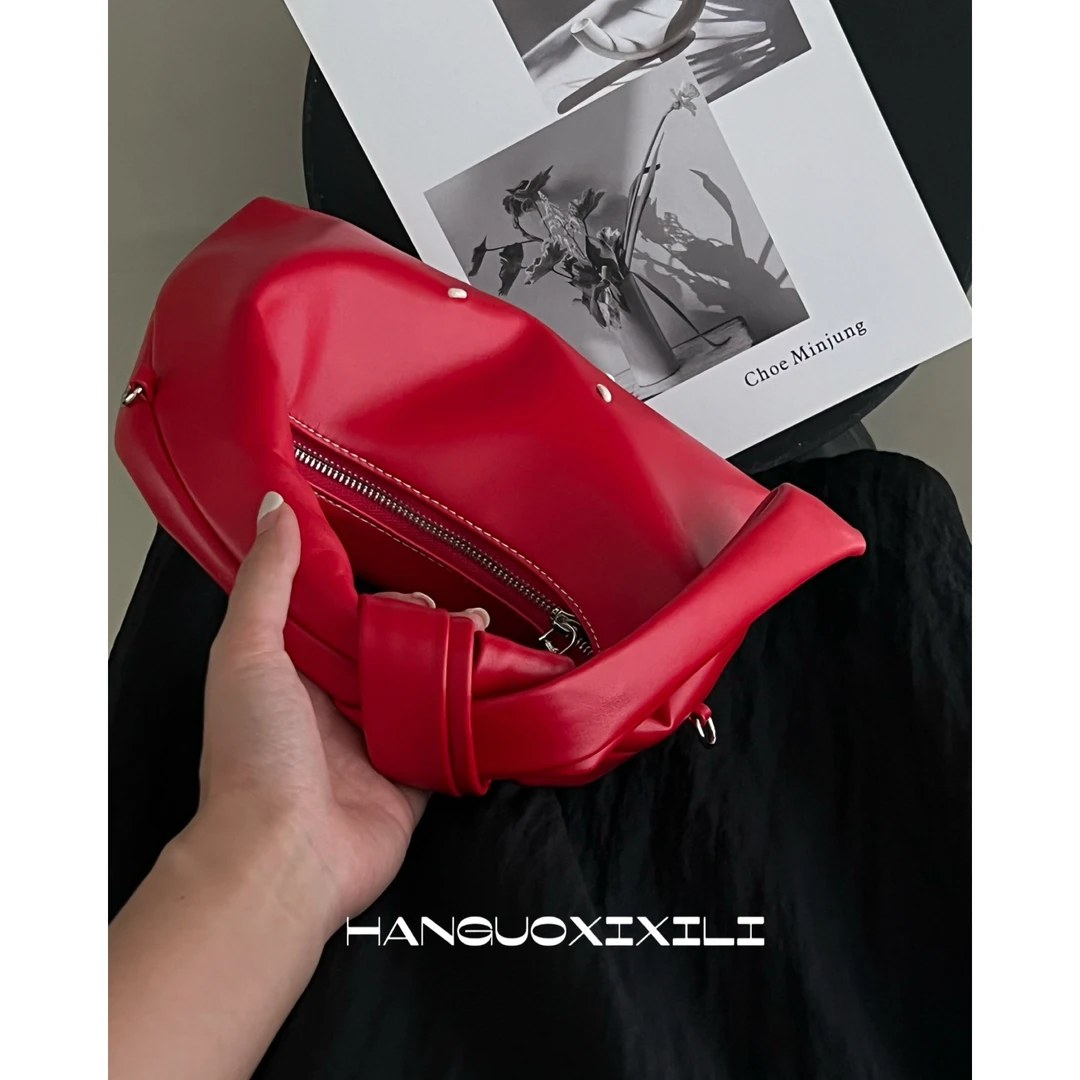 韩国西西里 真皮红色手提包女蝴蝶结饭盒包新娘婚包链条斜挎小包