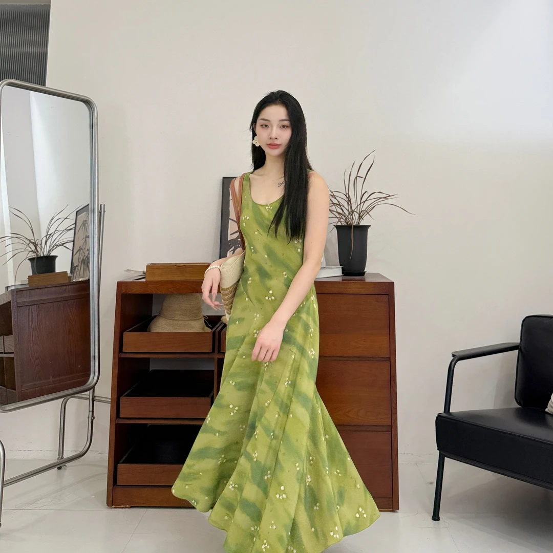 euri 幽谷铃兰丨100桑蚕丝45°斜裁18姆米双绉大裙摆连衣裙-MY6136