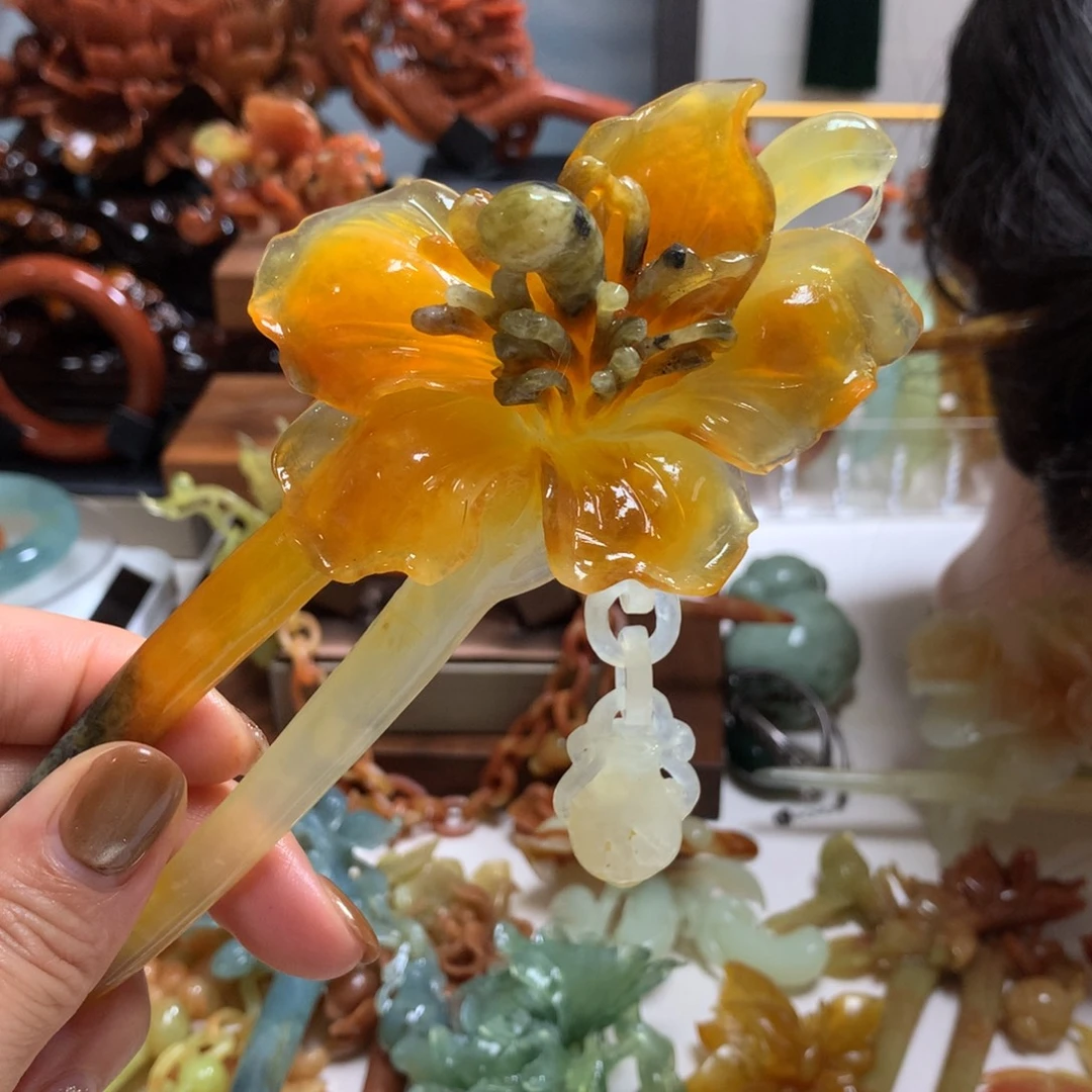 嗨***喵蛇纹石玉未镶嵌发饰