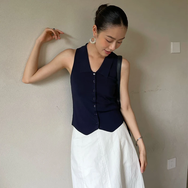 PURITY YH法式内搭翻领针织背心吊带外穿高级感凉感坎肩无袖上衣