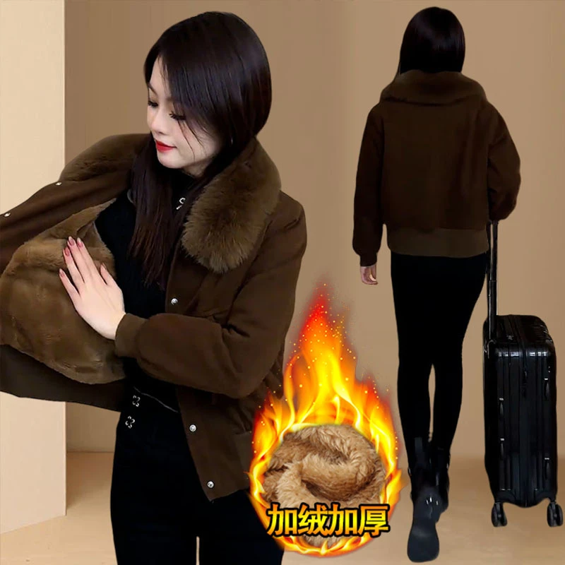 加绒加厚短外套女2025秋冬季新款爆款小个子显瘦时髦保暖棉袄棉服