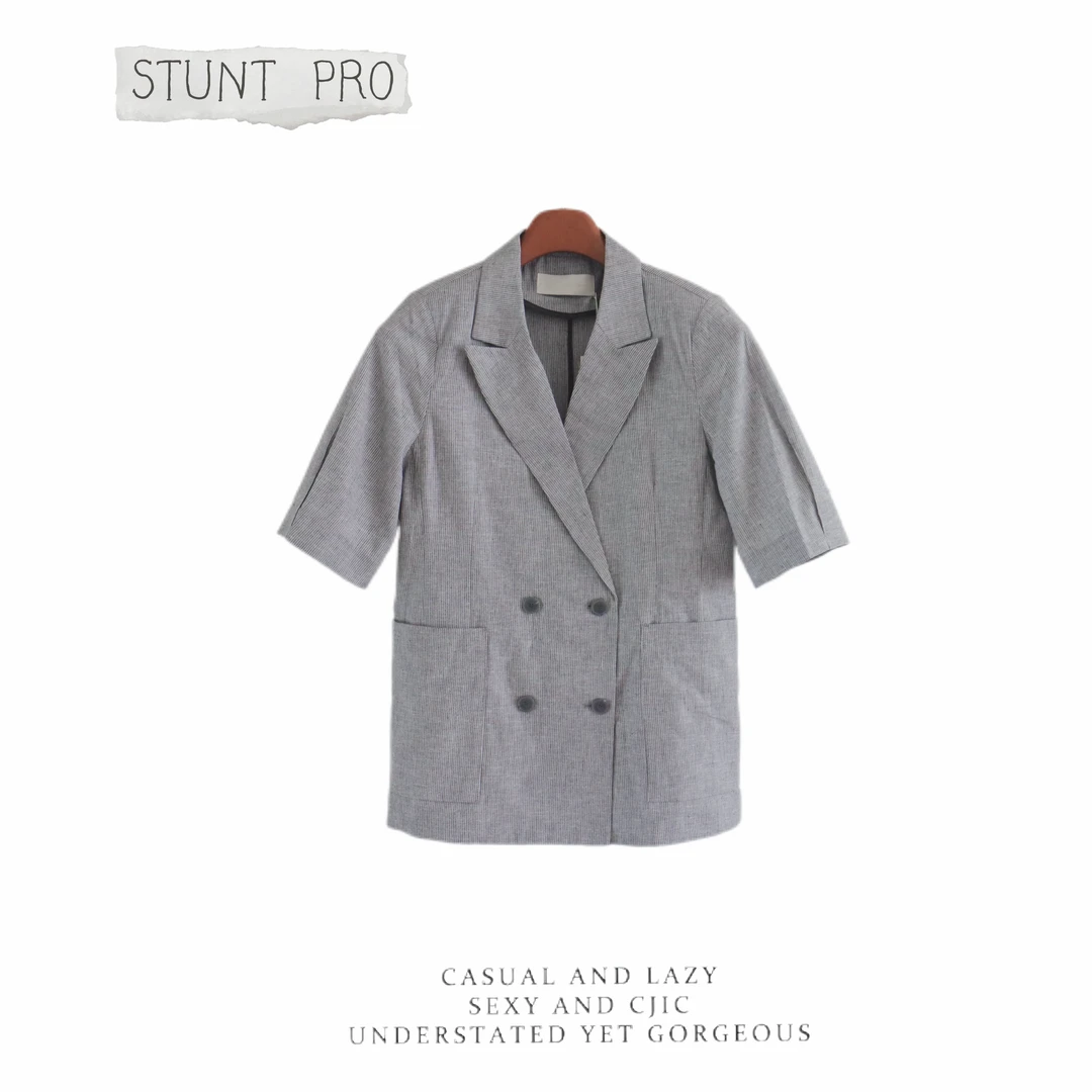 韩单棉麻混纺透气高级感半袖西服1573