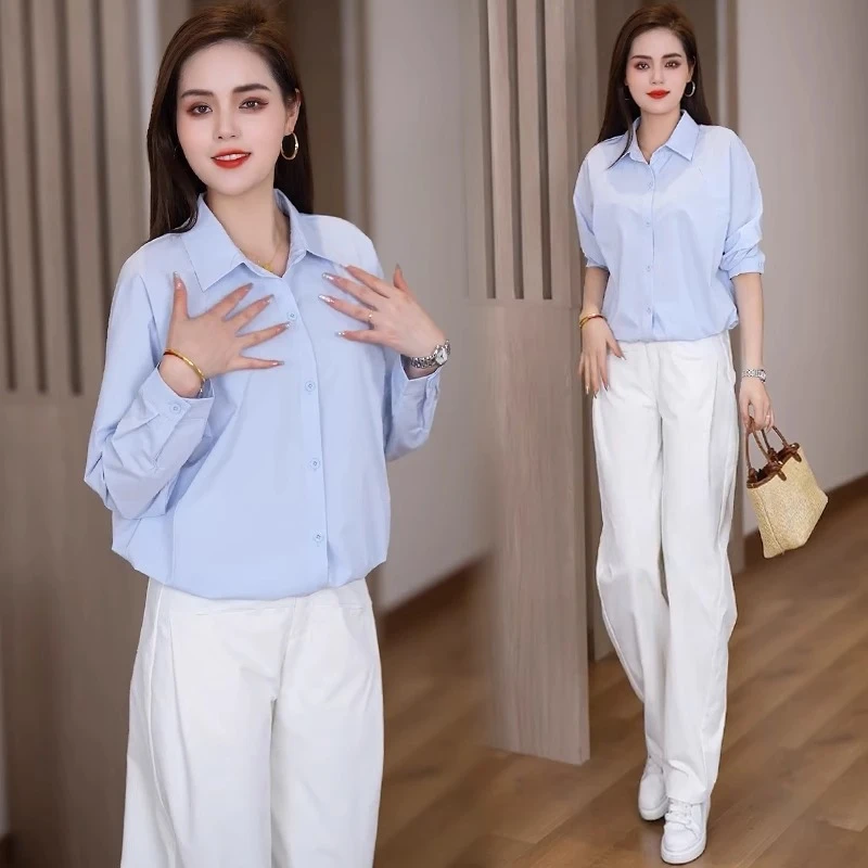 时尚休闲衬衫女2025春夏新款洋气显瘦宽松减龄百搭小个子长袖衬衣