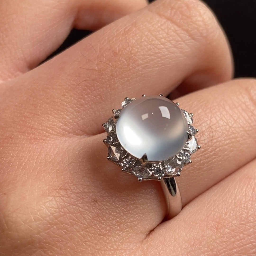 翡翠戒指18K金镶嵌11.2-11.2翡翠白蛋戒指