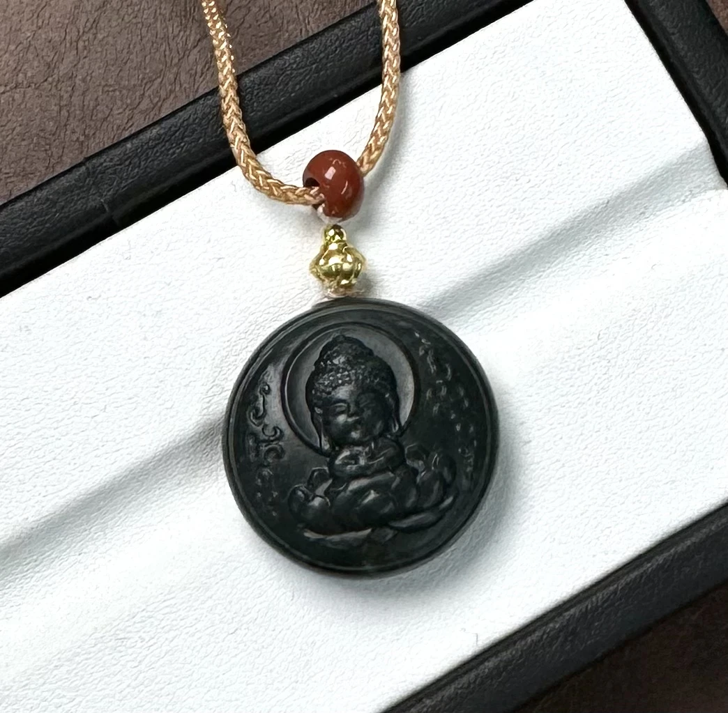 不忘初心-宝宝佛·和田玉塔青吊坠