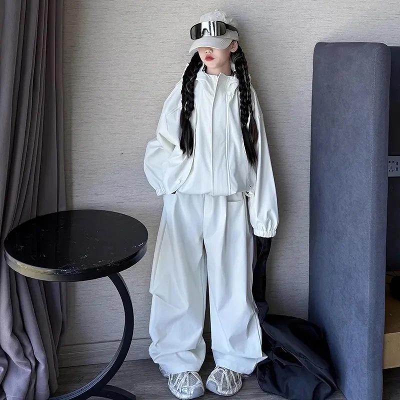 女童秋装套装2025新款大童女孩网红炸街洋气儿童潮酷运动工装裤子