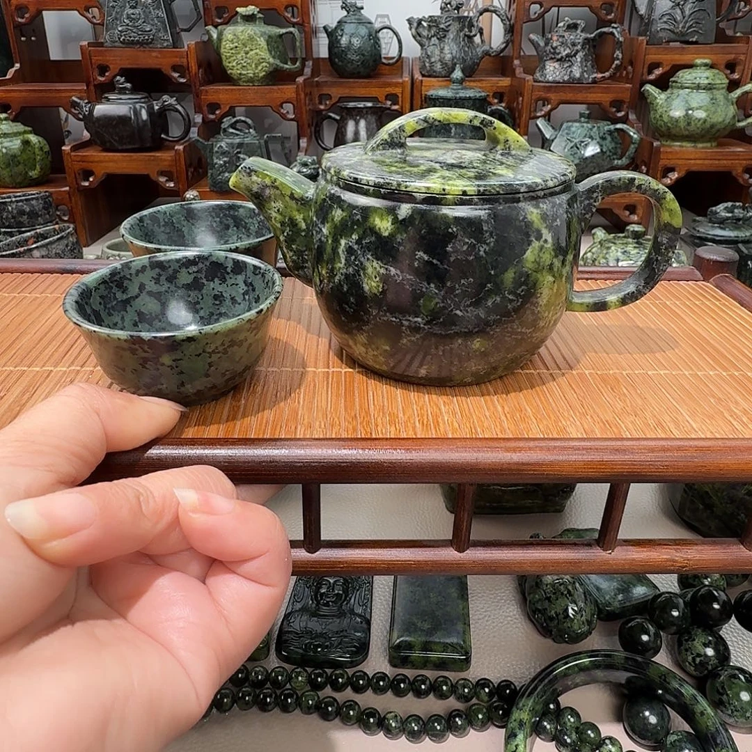 果***奶蛇纹石玉未镶嵌藏玉药王石茶壶