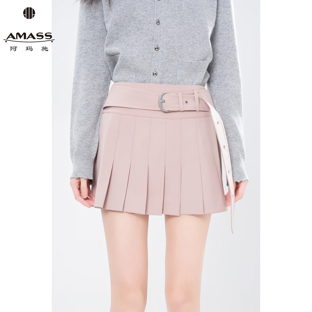 AMASS/阿玛施早秋新款时尚辣妹风气质中腰设计感百褶半身裙520071