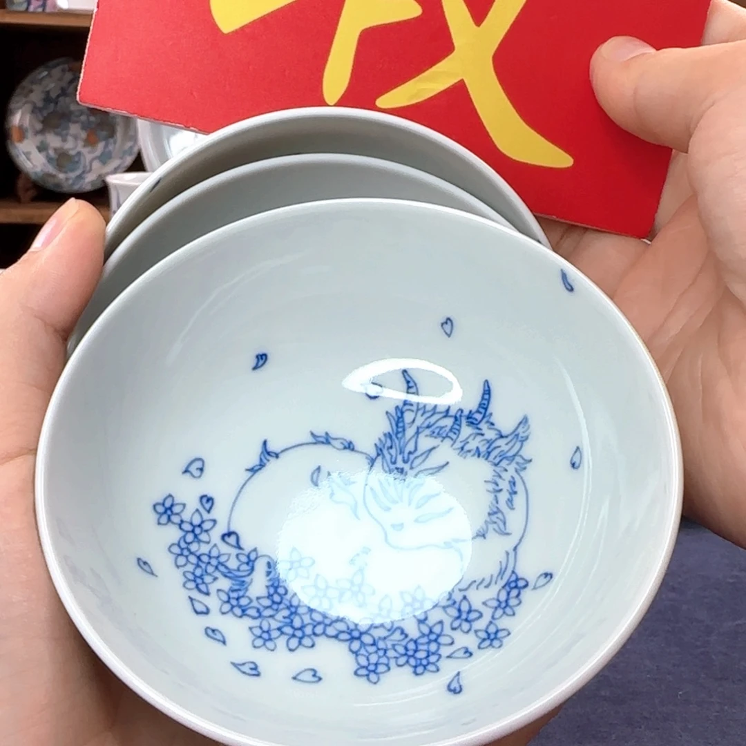 摆件景德镇手绘青花白描杯