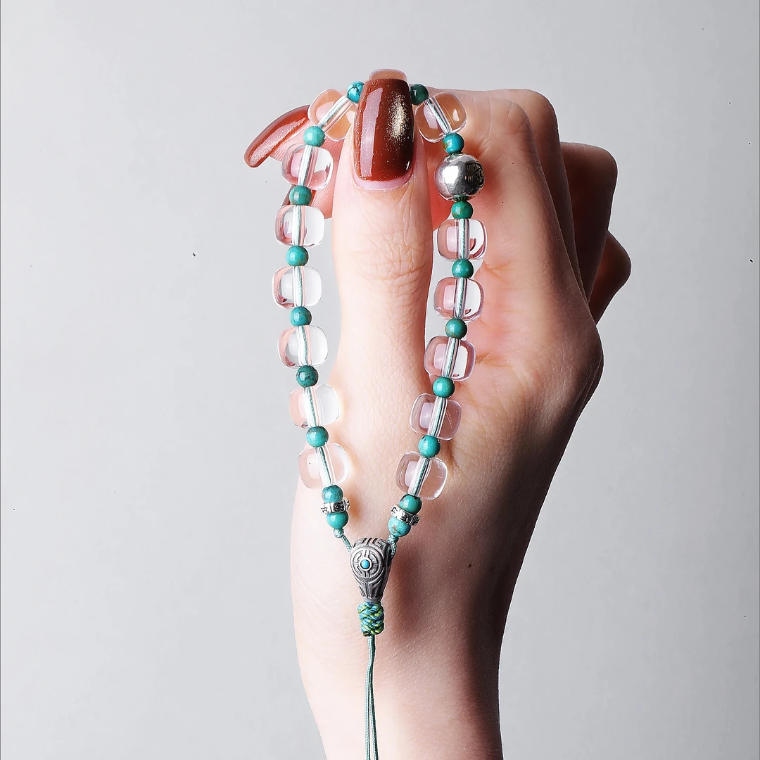 925银手链 七 <青韵>  S10118白水水金刚杵扎基珠抽拉手串