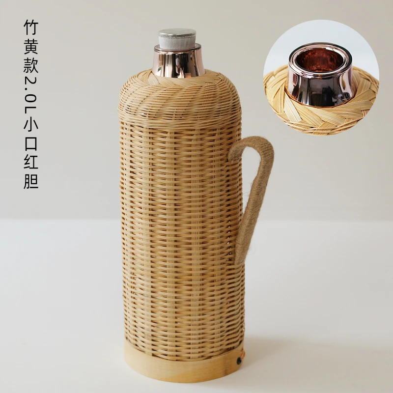 精品2升竹黄白胆木塞热水壶茶室办公室保温瓶玻璃内胆水壶