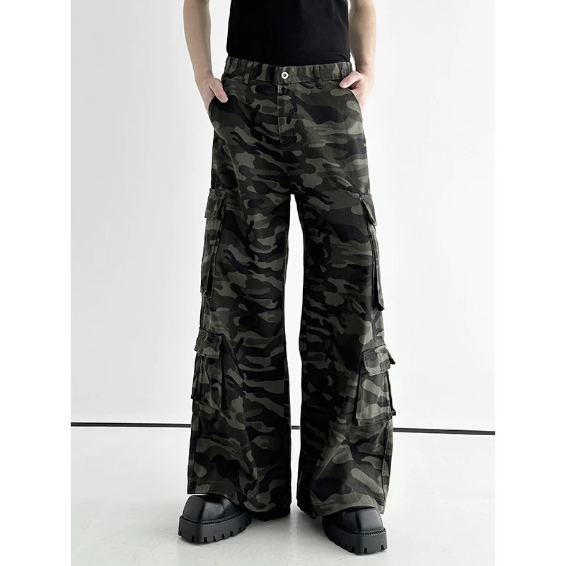 [Brighter -LL]小众美式迷彩工装阔腿重磅宽松裤牛仔裤