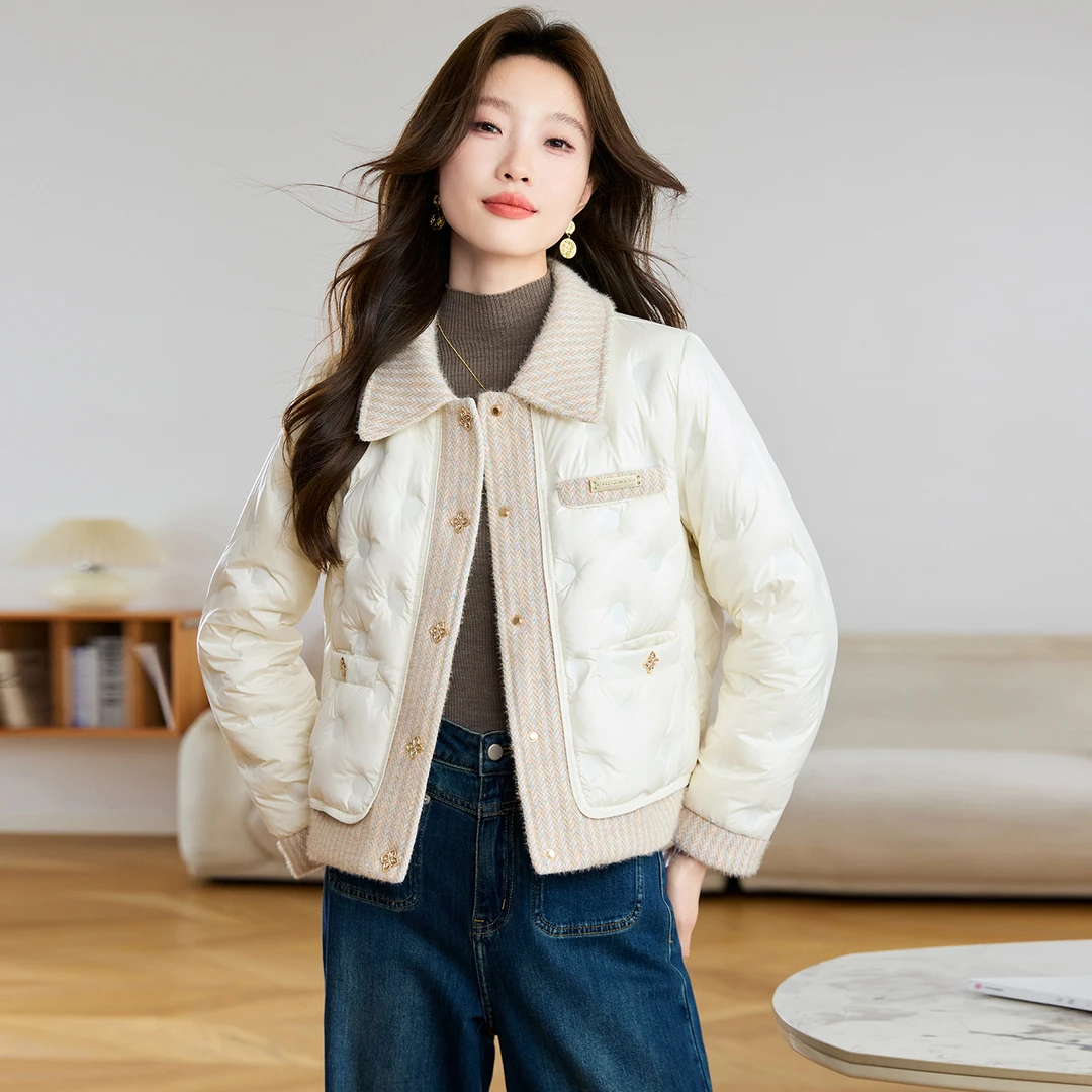 小香风轻薄服女短款新款冬季翻领时尚洋气加厚棉衣外套