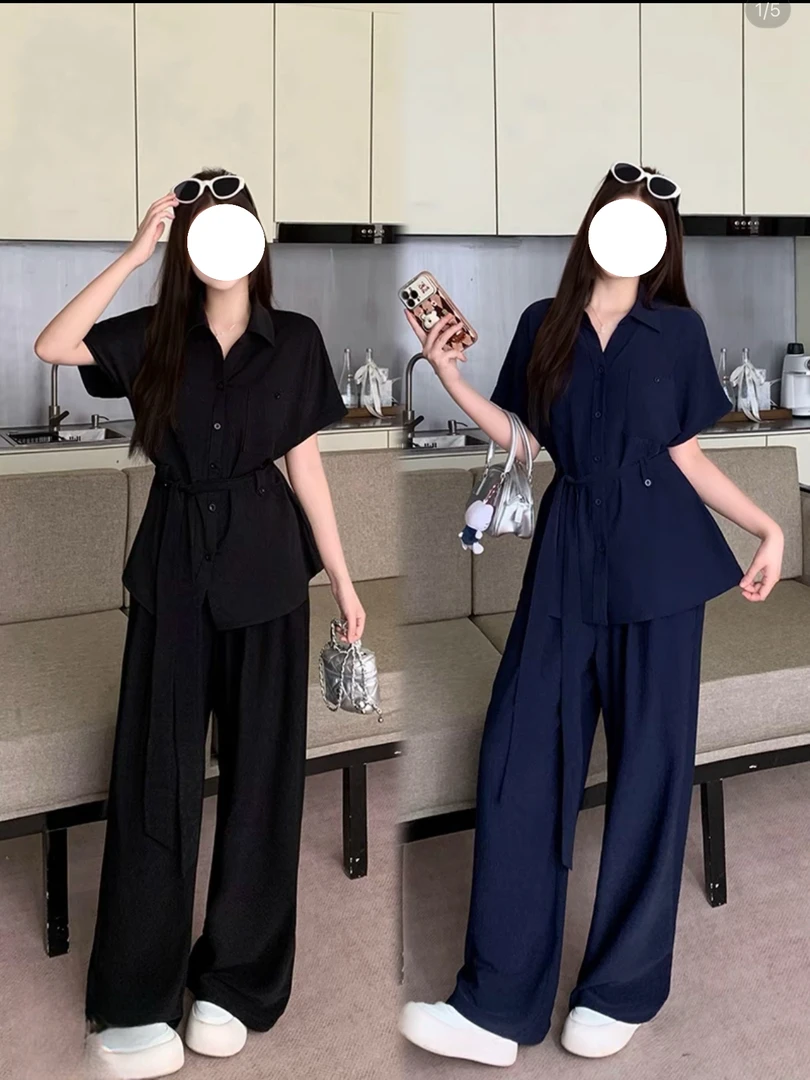 大码胖mm老钱风慵懒感衬衫套装通勤宽松阔腿裤休闲两件套