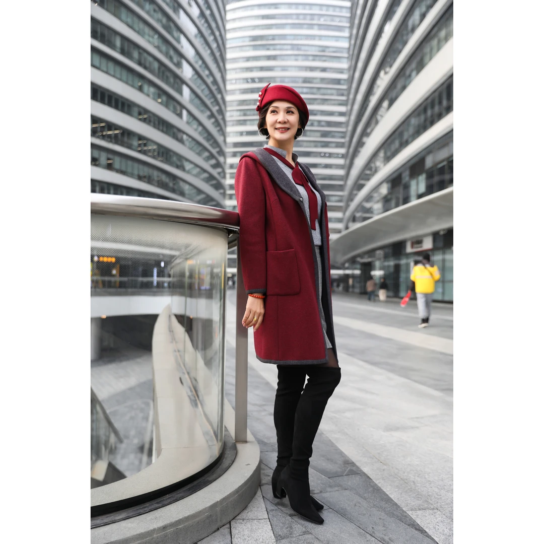 靓诺红灰毛针织洋气秋冬冬季短款羊毛大衣LD16476A