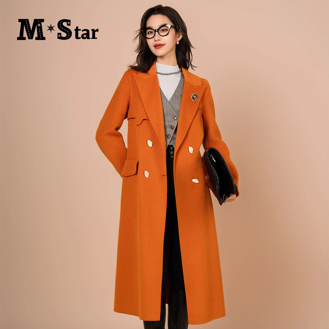 M-Star复古高级纯绵羊毛双面呢中长款大衣SCEG144551