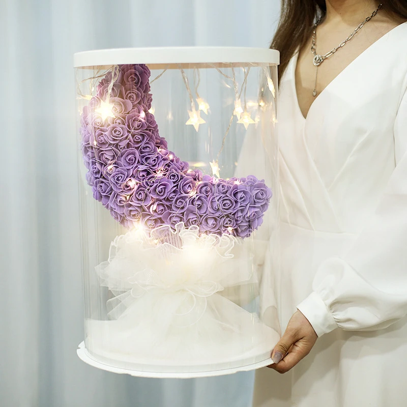 diy月亮花束独角兽永生花玫瑰花熊礼物香皂花泡沫花七夕节礼物