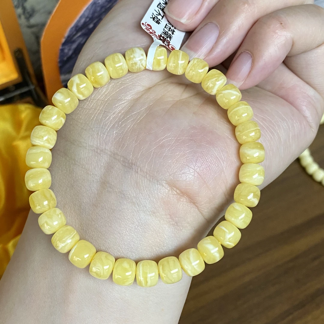 7mm俄料老型浓蜡虎皮白花手串叠戴精品#8403