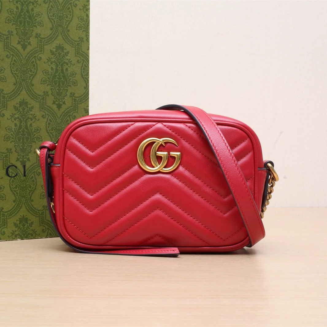 95新 GUCCI/古驰 【娇活动】GG Marmont相机包18红色皮革C 991902