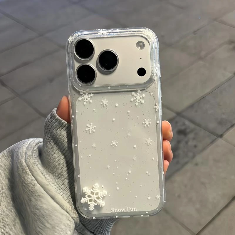 奥菲顿冬日雪花贴件适用苹果17透明闪粉手机壳华为vivo小米17oppo