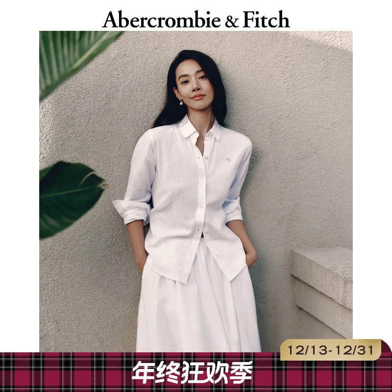 AF经典小麋鹿图案女装25春夏亚麻混纺通勤长袖衬衫140-5081