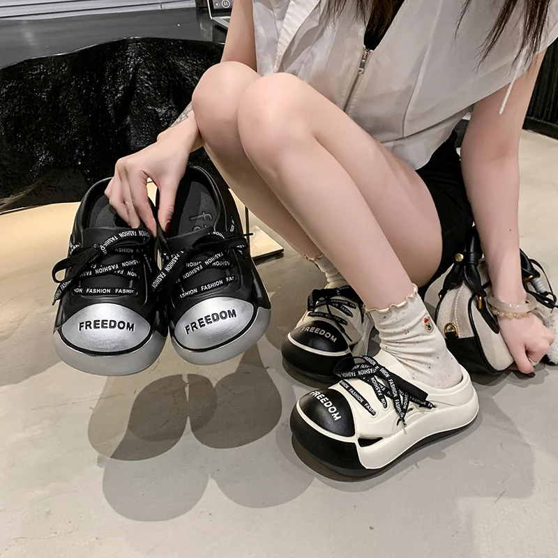 气质爆款厚底包头半拖鞋女外穿2025新款春秋季小众沙滩绑带洞洞鞋