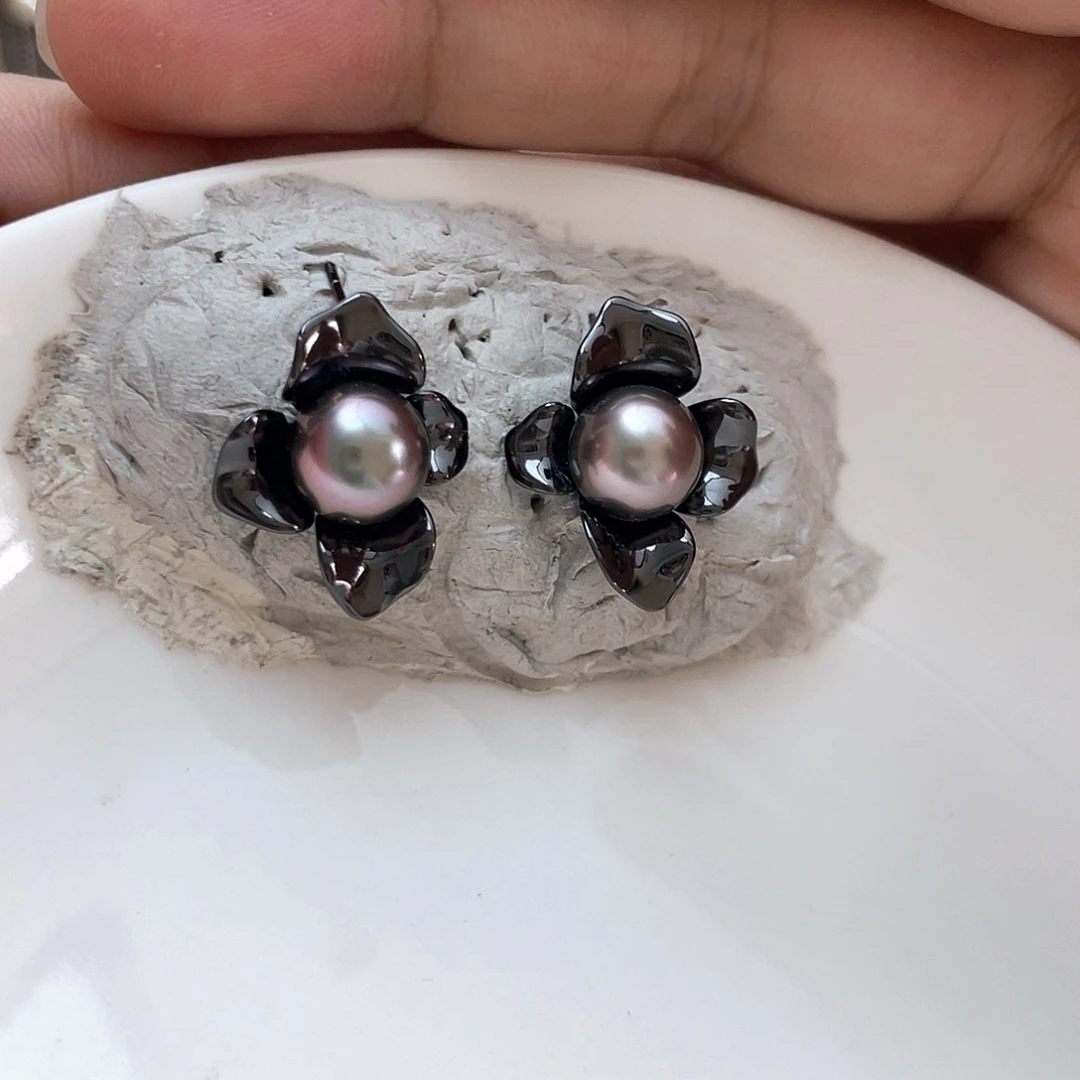 银S925镶嵌海水珍珠耳饰