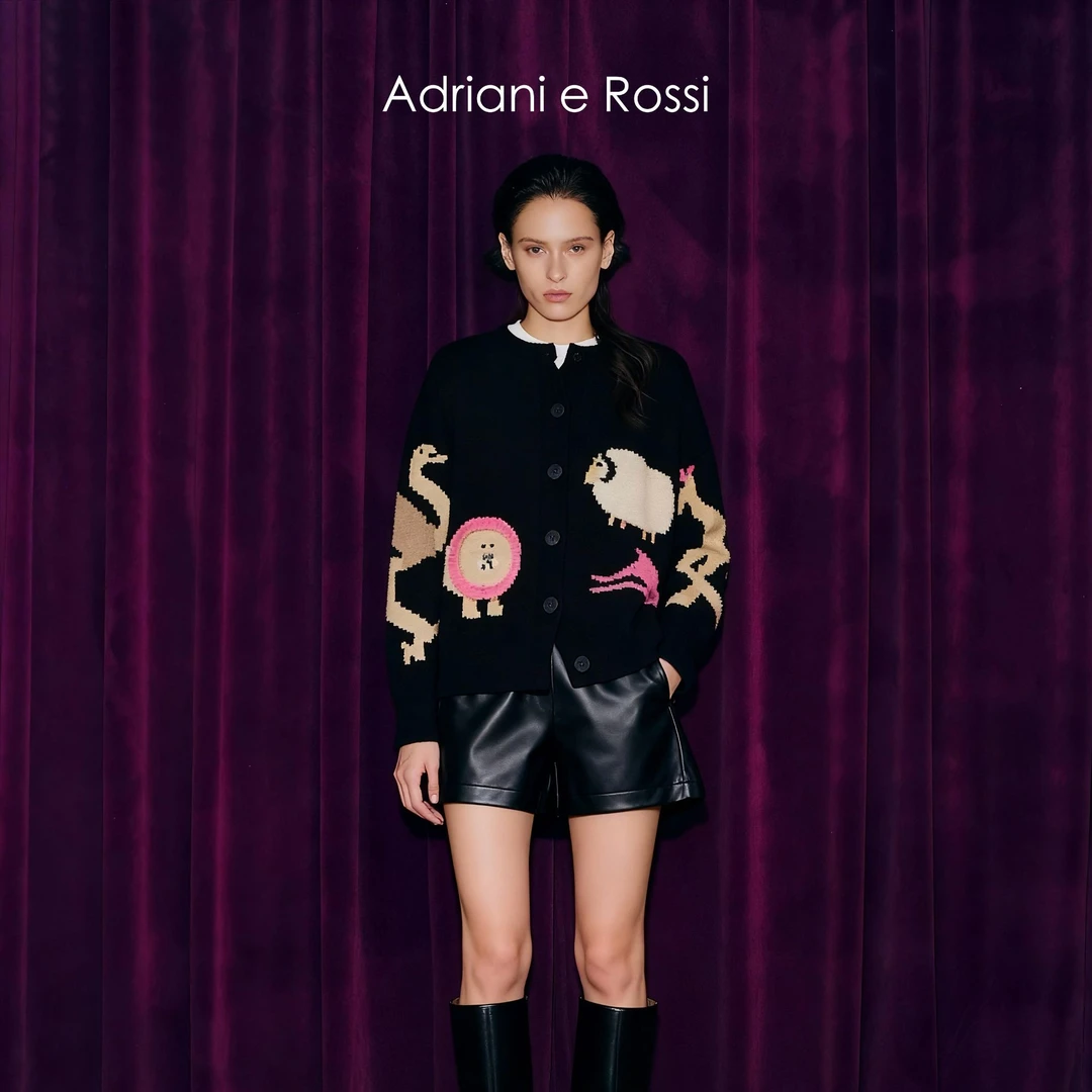 ADRIANI e ROSSI2025秋冬新款—黑色动物园毛衣开衫