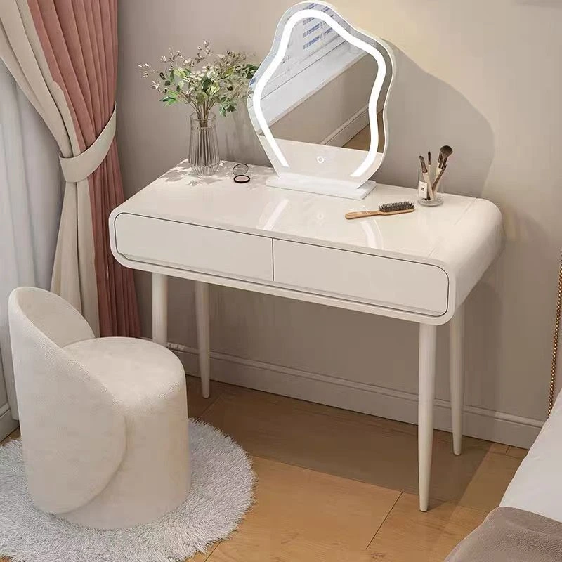 实木梳妆台奶油风小户型化妆台现代简约化妆桌床头收纳柜书桌一体