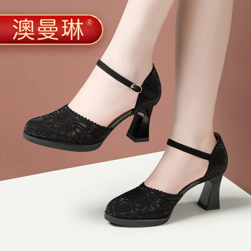 女士高跟时尚镂空时装凉鞋夏季软底透气百搭妈妈鞋单鞋鞋子通勤