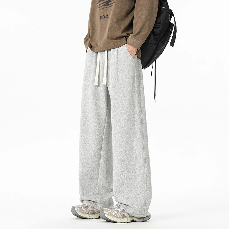 日系cleanfit宽松直筒休闲裤子男秋季潮牌拼接青少年阔腿运动卫裤