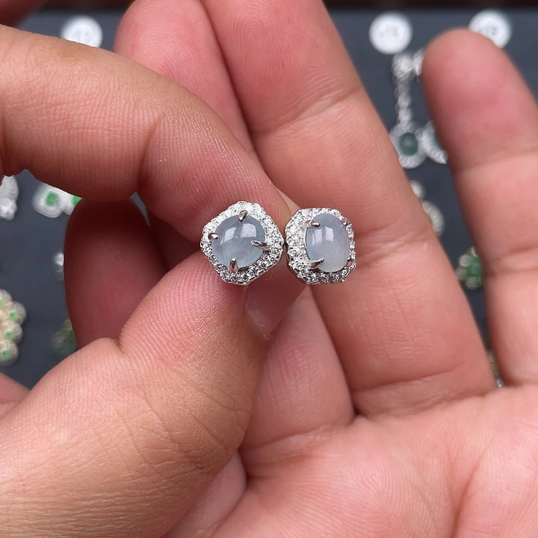 翡翠银S925镶嵌耳饰