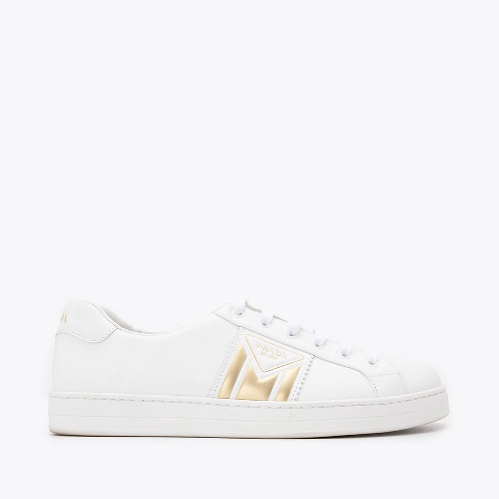 PRADA普拉达logo牛皮系带圆头男运动休闲鞋板鞋4E35443L8YF0877