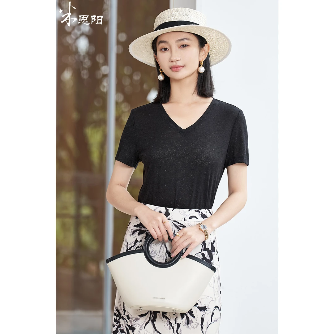 【雅然老师专享】新款设计感时尚细闪T恤气质百搭5M25BT1734