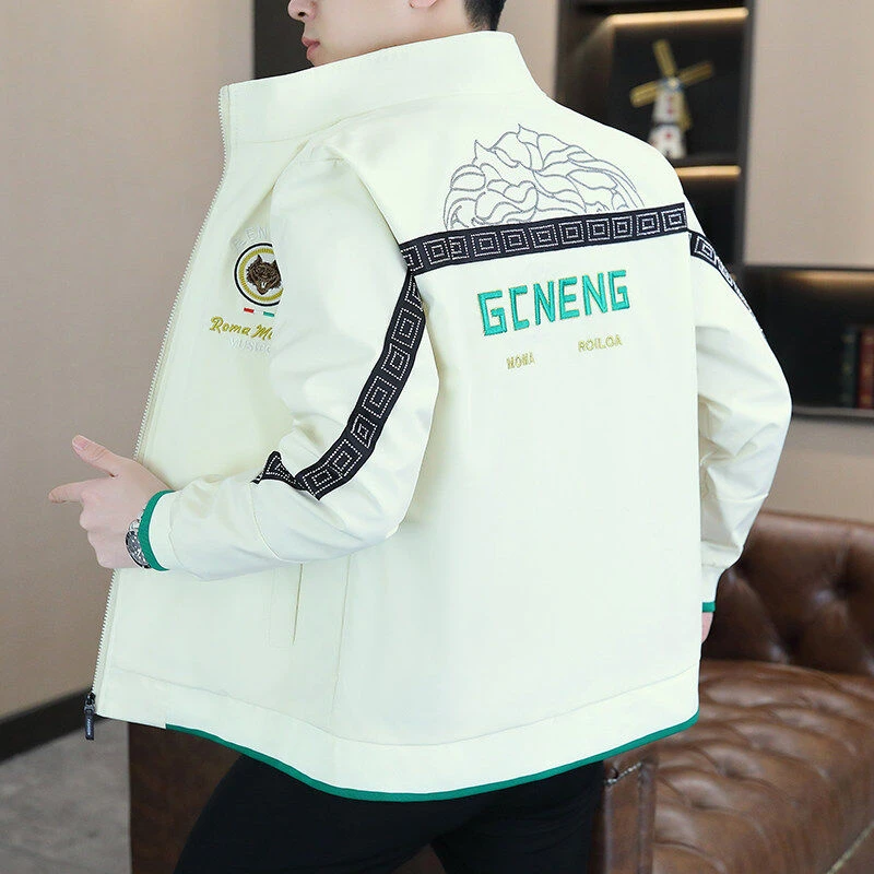 欧洲站2025春秋季新款男士潮流时尚帅气刺绣烫钻百搭休闲夹克外套