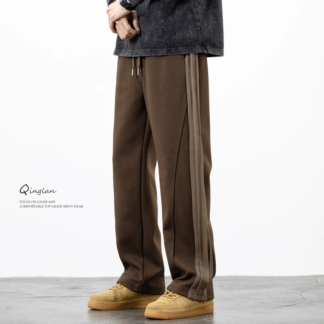 重磅针织运动裤男直筒宽松大码潮流休闲百搭卫裤青少年秋冬款裤子