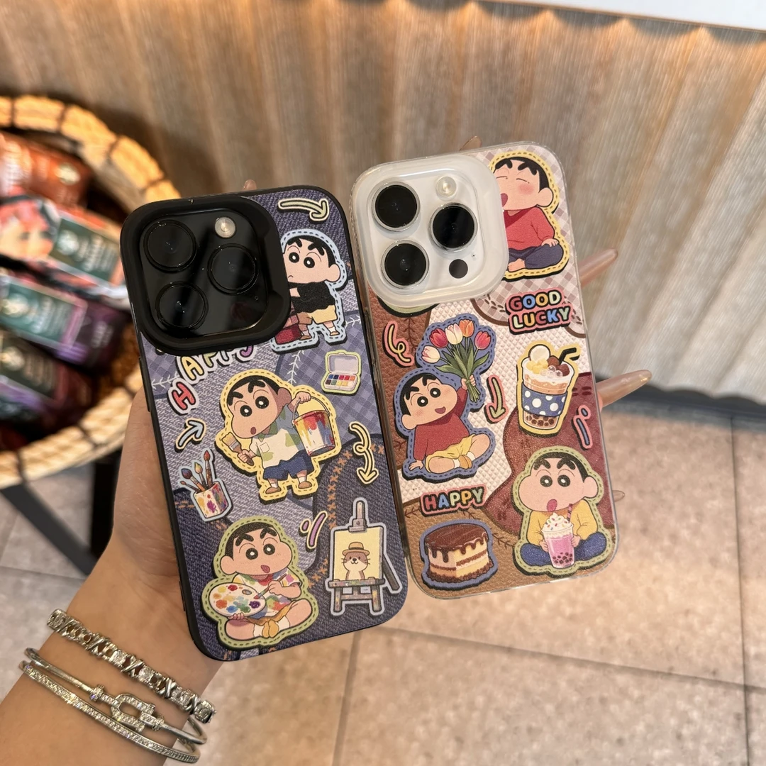 画画蜡笔小新幻影壳适用苹果15/16promax手机壳iPhone13软12防摔