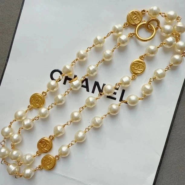 95新 Chanel/香奈儿 Chanel vintage香奈儿中古金币珍珠项链