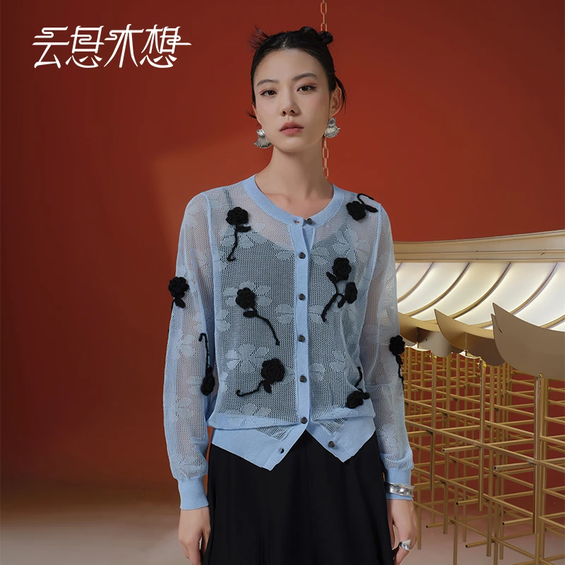 Ysimo-X云思木想 花开云萝 手工钩花提花莱赛尔毛针织衫13341