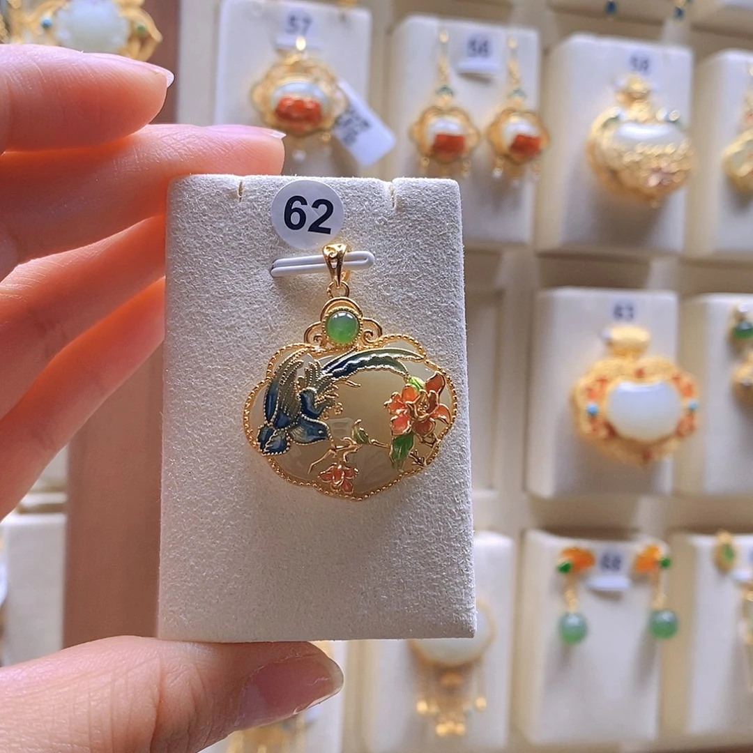 和田玉颈饰银S925镶嵌