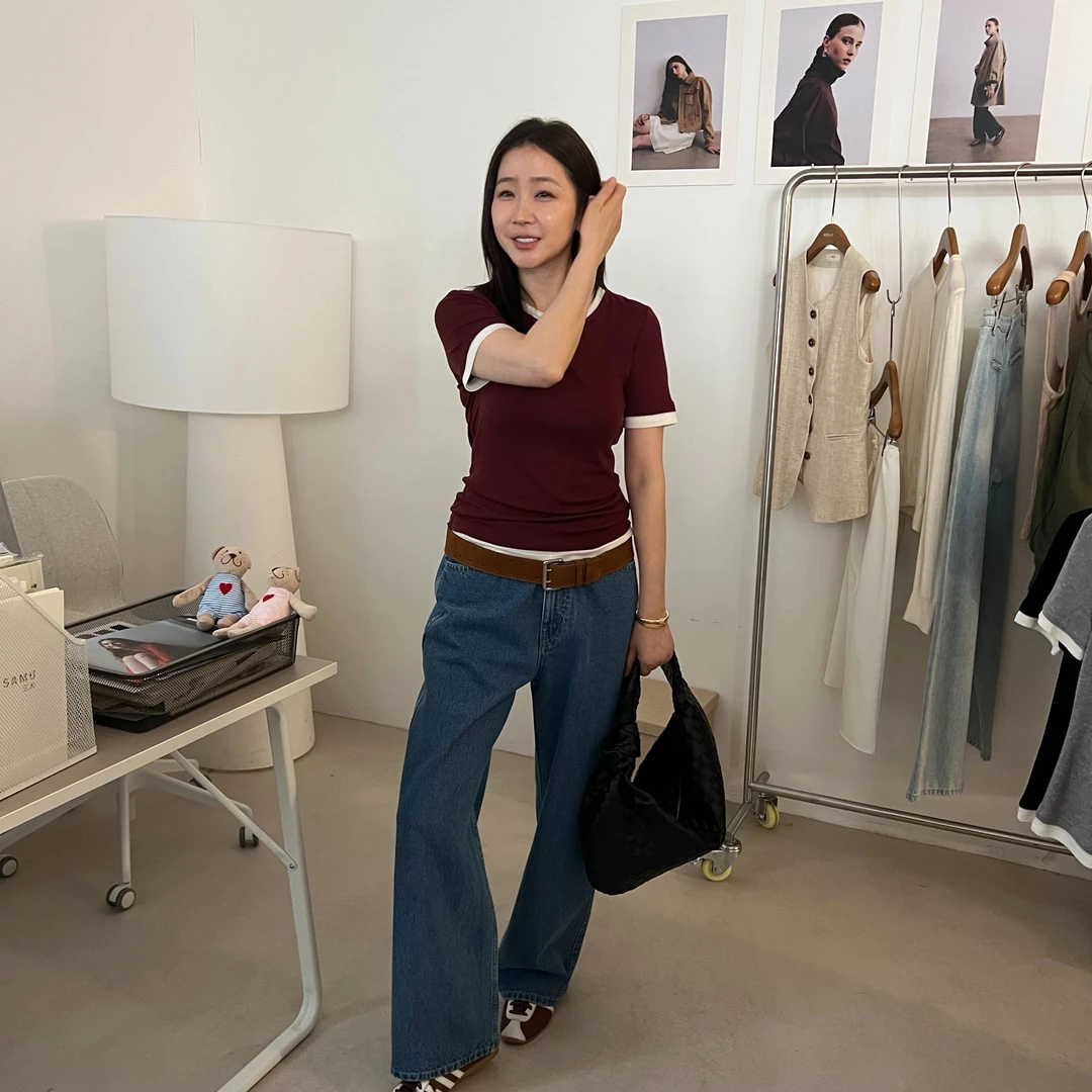 其他/其他林宝宝25宽松针织休闲百搭款纯色圆领短袖T恤假两件7031