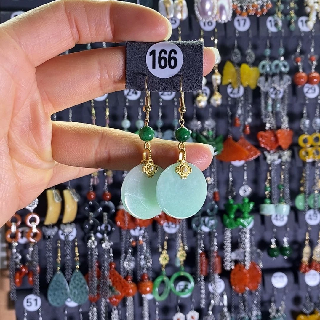 银S925镶嵌翡翠耳饰166