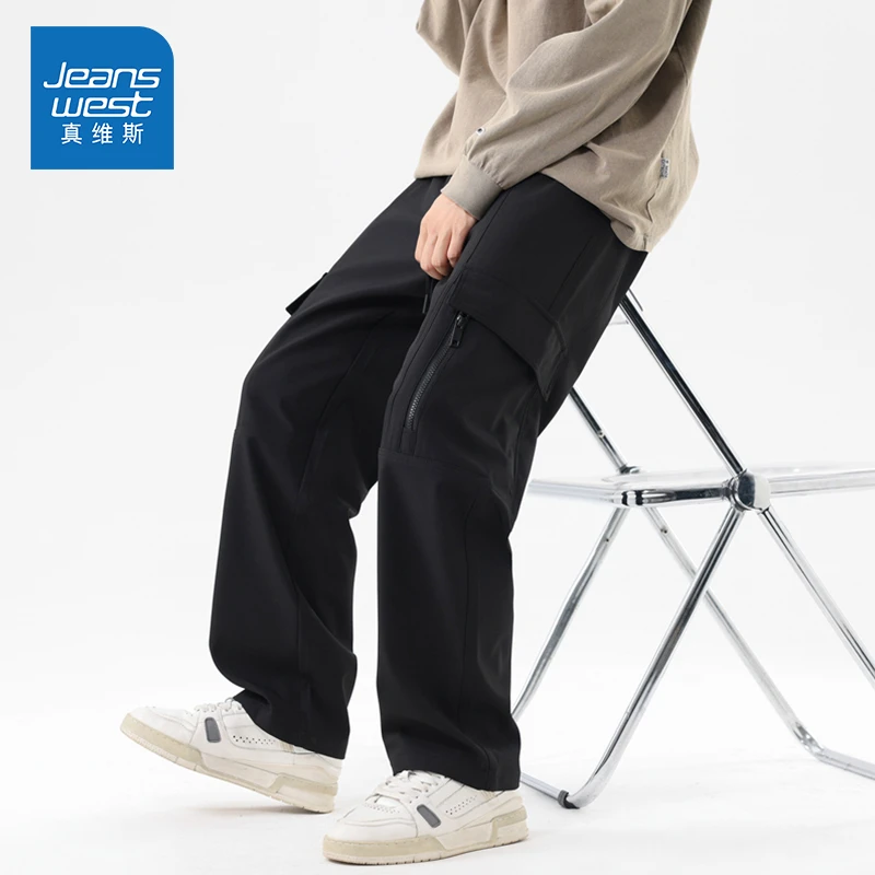 Jeanswest/真维斯美式工装休闲裤男士夏季宽松潮流运动阔腿长裤男